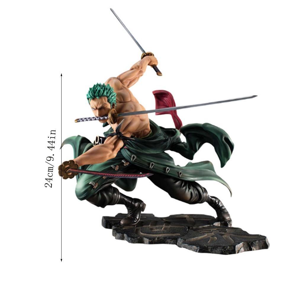 One Piece Roronoa Zoro Figure! Three Sword Style Battle Pose with Muscle Detail，Stunning Zoro Action Figure, Perfect Desk Decor for Otakus，Roronoa Zoro Three Sword Style Statue