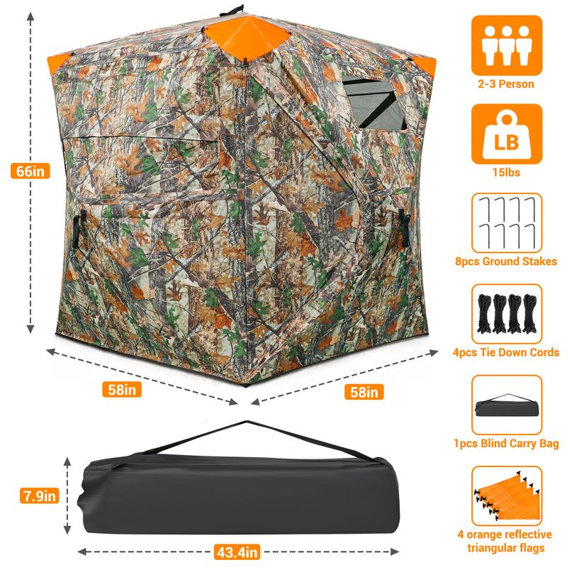 Bearbro Portable 270° /360° See Through Hunting Blind Pop-Up Ground Blind with Tie-downs & Carrying Bag for Deer, Duck and Turkey Hunting,New upgraded version, featuring 4 reflective triangular fabrics,TikTokshopBlackFriday