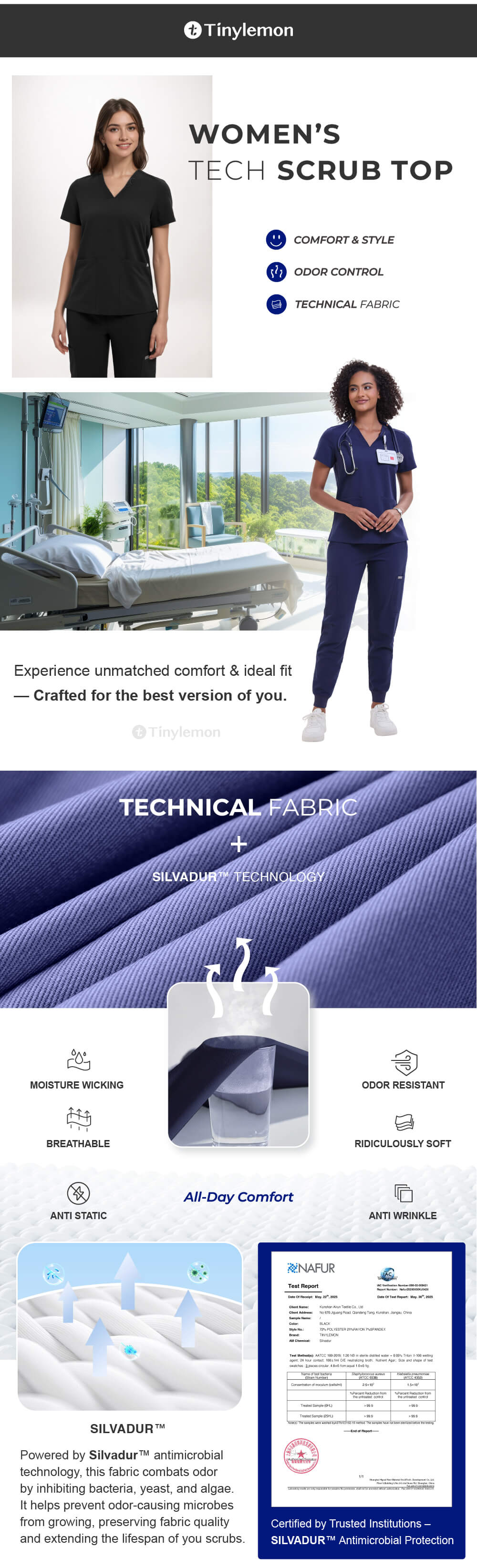 Tinylemon Women's Scrub Top – Slim Fit V-Neck with 4 Pockets & Badge Loop, Soft 4-Way Stretch, Anti-Wrinkle