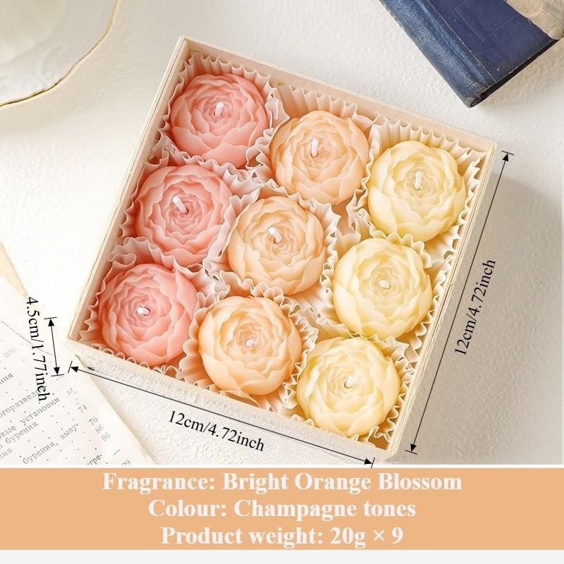 9pcs 3D Peony Gradient Candles - Smokeless Birthday Decorative Candles for Romantic Proposal, Confession & Party Decor, Home Table Centerpiece, Cozy Ambiance for Living Room, Bedroom, Ideal Gift for Anniversary, Valentine's Day & Holiday Celebrations