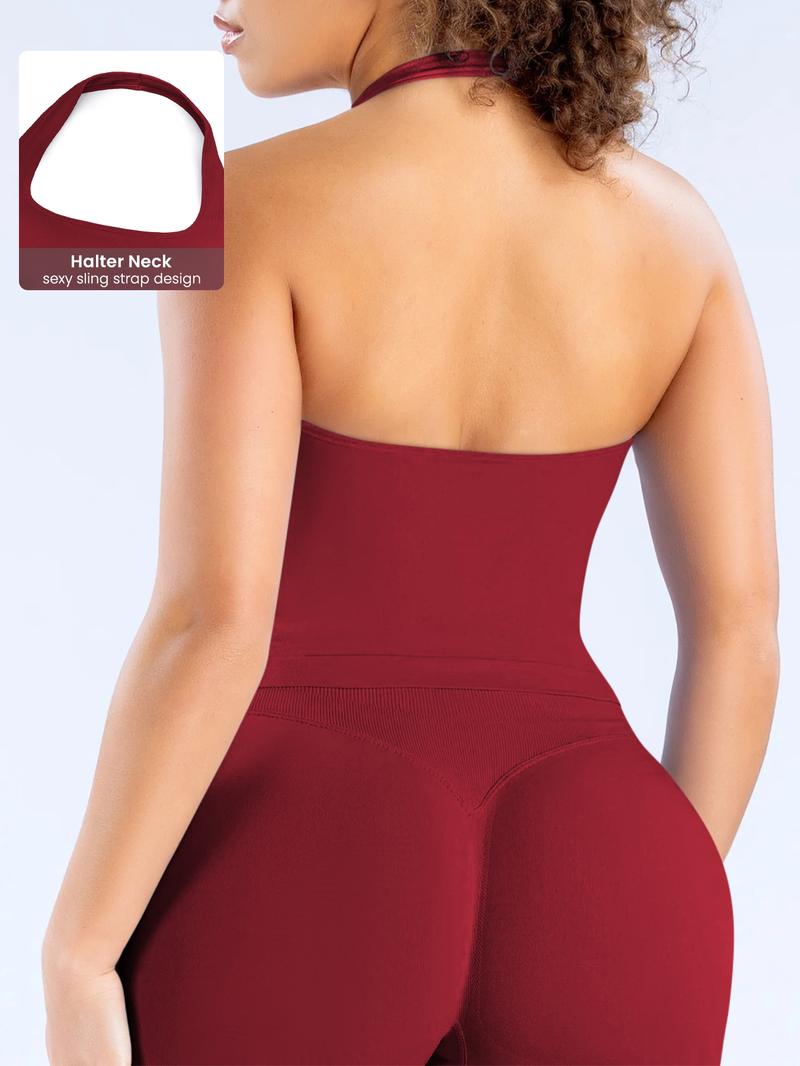 1/2/3 Pcs Women's Halter Neck Shapewear Tank Top with Removable Pads, Three-Layer Seamless Backless Tank Tops Casual Solid Color Soft All Seasons Wear