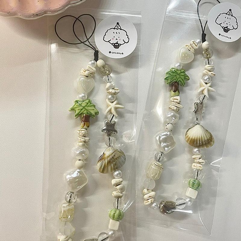 Creative Seashells Beaded Phone Chain Anti-loss Phone Strap Charm Cute Pendant Lanyard For Girl Cell Phone Wrist Strap