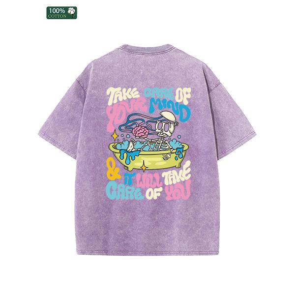 All-Season Men's Clothing, Printed Men's Fashion T-shirts, High-quality Heavy Washed Tee, Round Neck Loose Large Size Men's Short Sleeves Graphic Top.