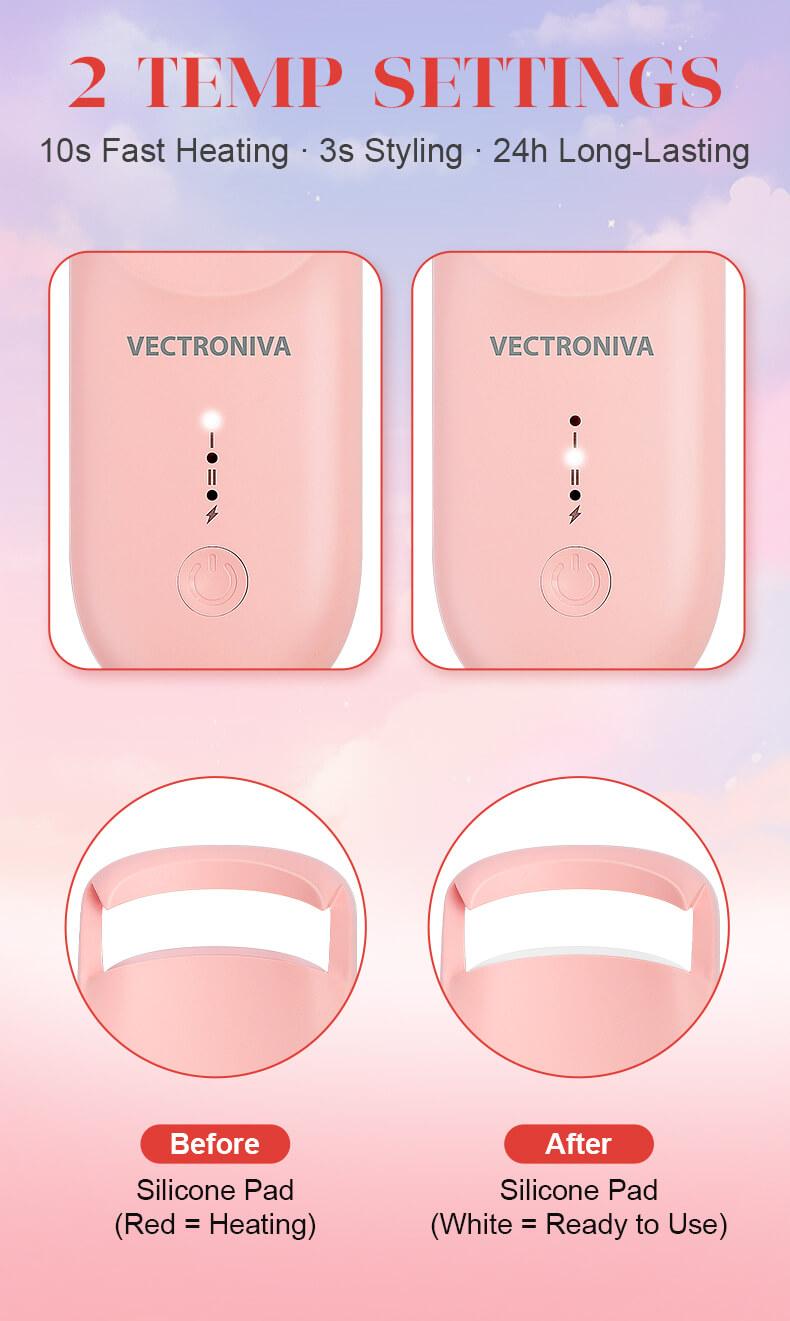 Vectroniva Heated Eyelash Curler – 2-Level Smart Temp Lash Lifter | Type-C Rechargeable, 10s Fast Heat, 24H Long-Lasting Natural Curl, Portable Travel Size