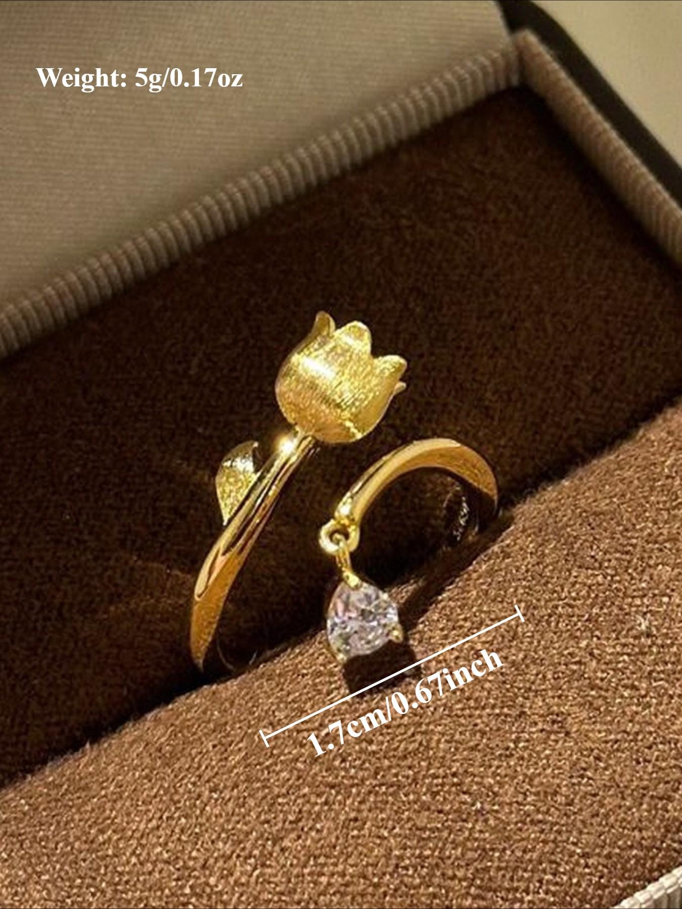 Vintage Teardrop Zircon Orchid Open Ring for Women, Elegant Personalized Party Vacation Ring, Unique Jewelry Gift Idea
