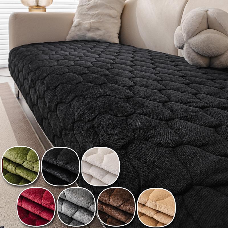 1pc Vintage Solid Color Quilted Non-Slip Washable Plush Sofa Cover, Modern Minimalist Pet-Friendly Furniture Protector, Living Room & Bedroom Decor