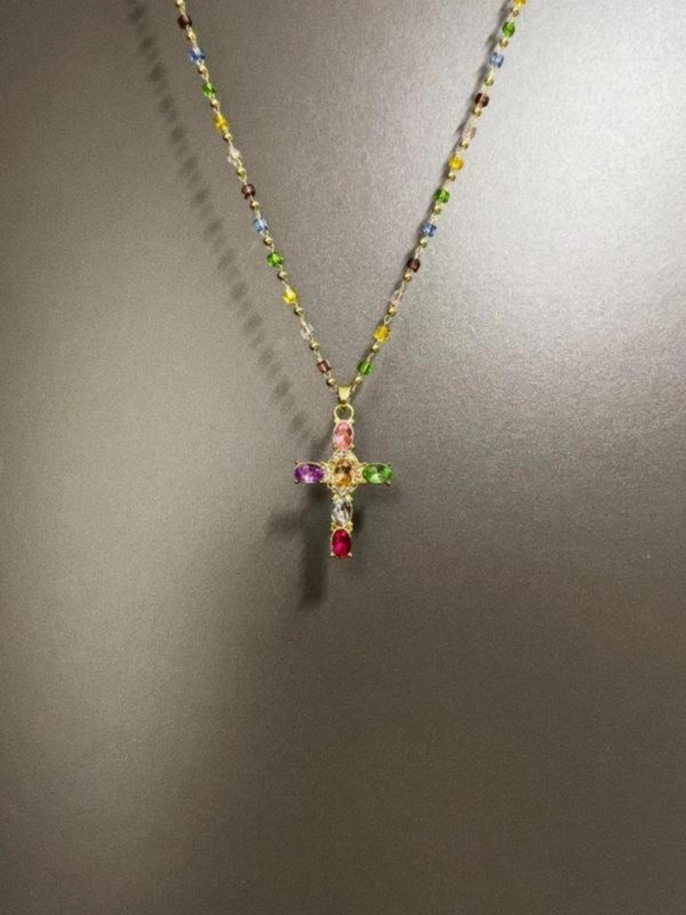 Women's Cross Crystal Necklace, Unique Design Zirconia Pendant, Sparkling Rhodium Plated Chain Jewelry, Elegant Gift for Her