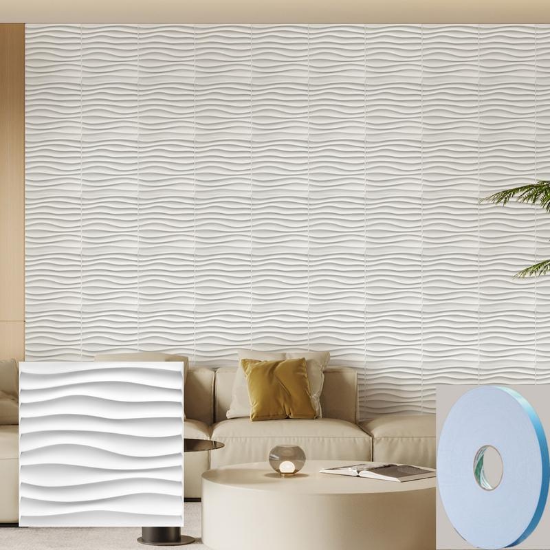 20/30pcs 3D Textured PVC Wall Panels, Waterproof & Moisture-Proof, Easy Install with Adhesive Tape - Modern Abstract Design for Stylish Home Decor, 11.8 x 11.8 inch, Waterproof Wall Panels