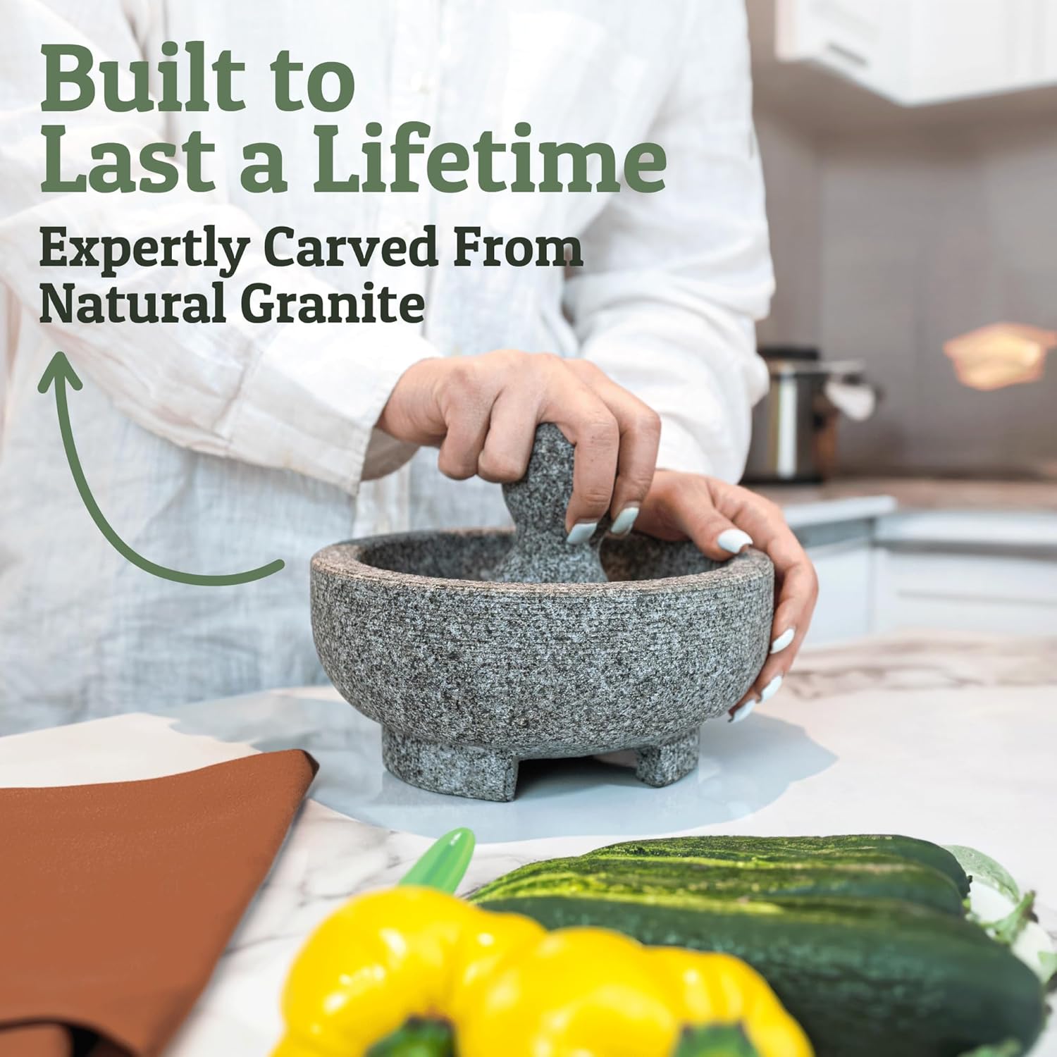 Granite Mortar and Pestle Set - 6.1 Inch  Stone Molcajete Mexicano for Spices, Seasonings, Pastes - Pestle and Mortar Bowl for  Guacamole, Salsa, Pesto, Small, Grey