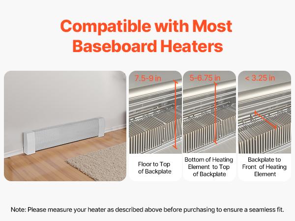 VEVOR Baseboard Heater Covers, Premium Series 3 ft Standard Electric Heating Unit Front Cover for Home Improvement, Heavy-duty Steel, Easy Installation for Bedroom Replacing Old Cover, White