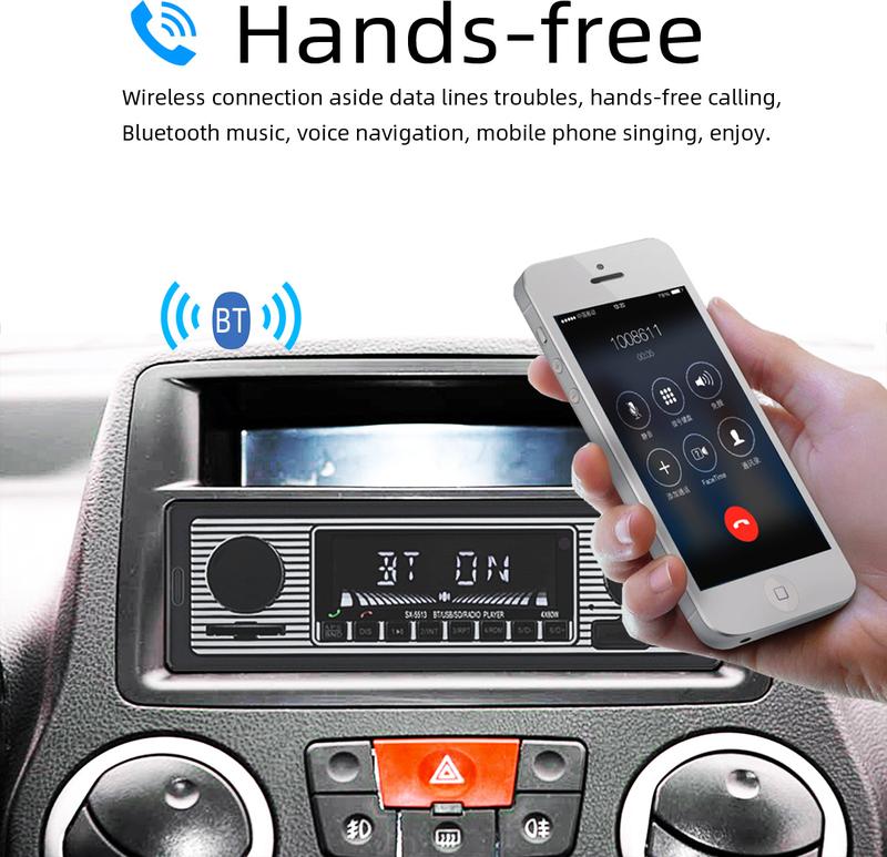 FYPLAY Classic Bluetooth Car Stereo FM Radio Receiver Hands-Free Calling Built-in Microphone USB SD AUX Port Support MP3 WMA WAV Dual Knob Audio Car Multimedia Player Remote Control cars auto accessories