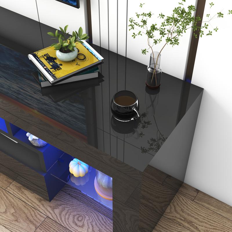 63inch LED TV Stand for 60/65/70 inch TV, High Glossy Modern Entertainment Center with Drawer and Open Shelf, Television Table Center Media Console for Living Room, Black/White