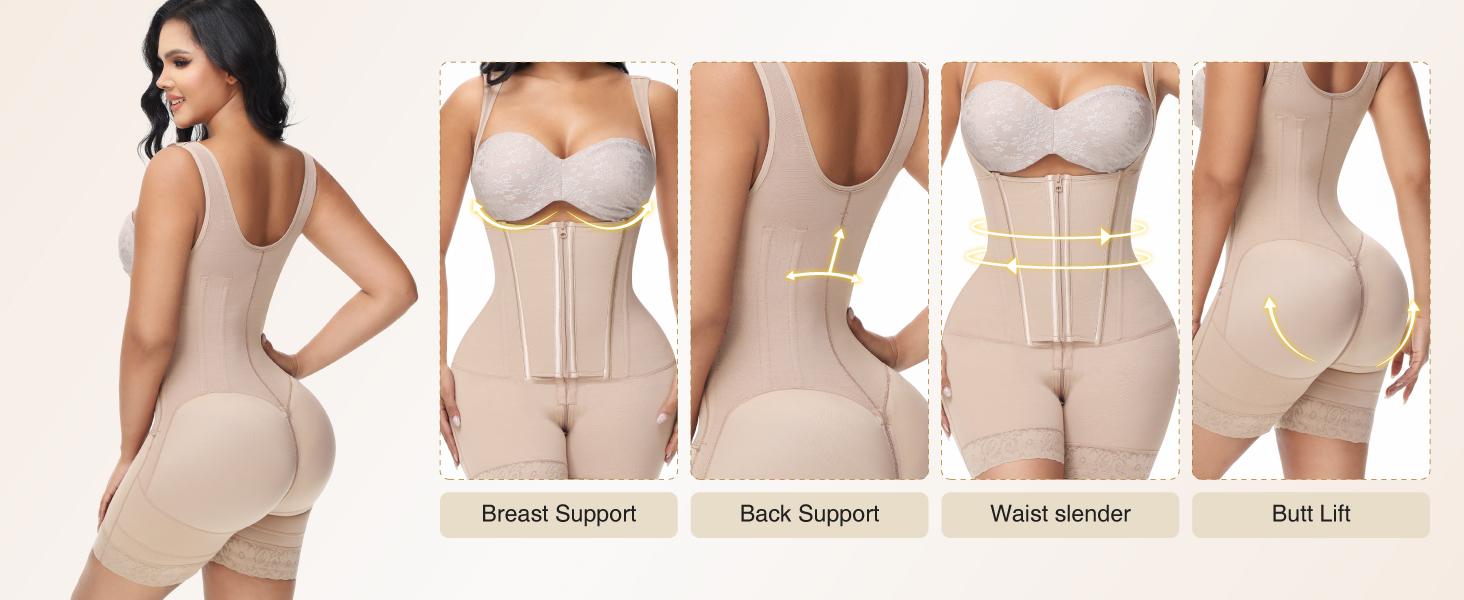SHAPESHE Hourglass Shapewear Bodysuits for Women Shapewear Girdles with Zipper Crotch