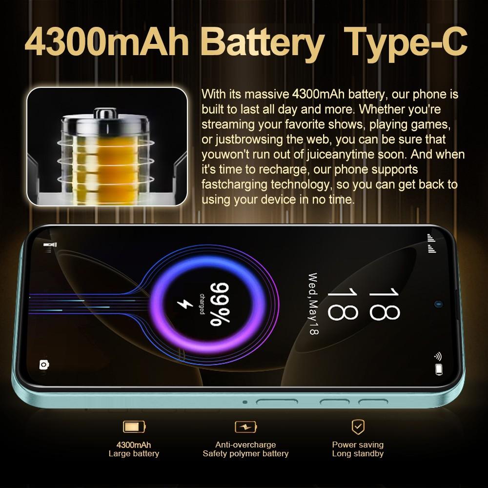 FUFFI-Smartphone, 4+64GB ROM,6.56-Inch Screen, Dual Sim Card, Android 12.0, Quad-Core Processor, 4300mah Battery, Fashionable Design