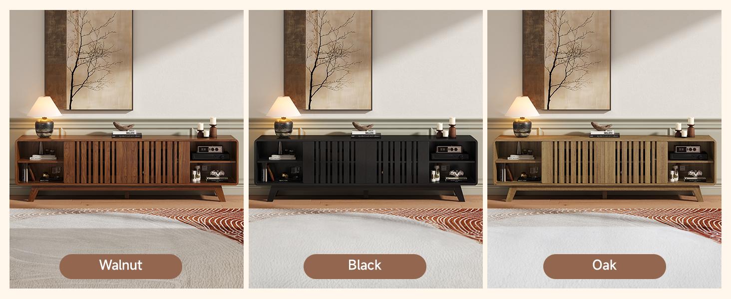 ONBRILL 60/70-Inch TV Stand for TVs up to 80 Inch, Television Stand with Power Outlet, Entertainment Center with Sliding Grille Door Cabinets and Open Shelves for Living Room【BlackFridayDeal】