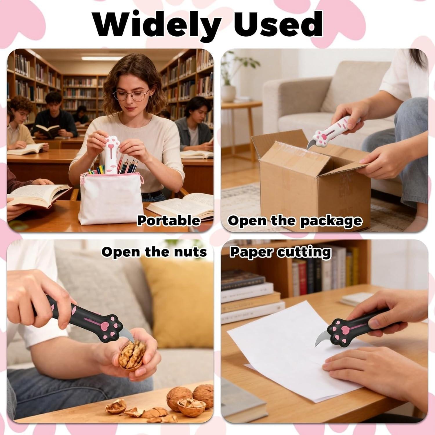 2026 New Extendable Cat Claw Knife, Cute Cat Shape Unboxer, Portable Pet Lover Tool, Multi-Functional Utility Knife for Boxes and Seals