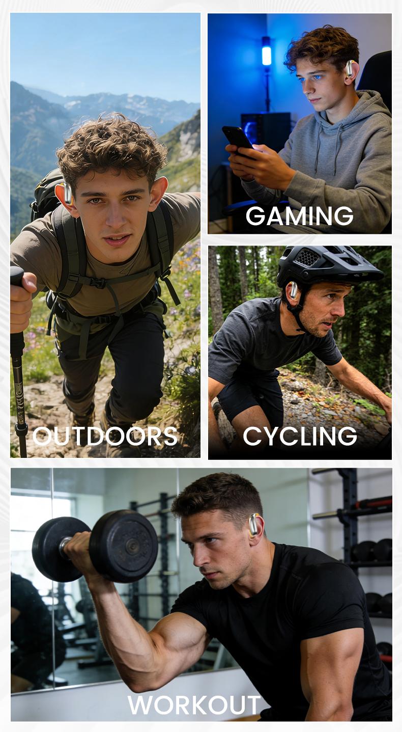 Open Ear Earbuds Bluetooth 5.4 Headphones Noise-canceling Over-ear Headphones Over The Ear Earbuds Ergonomic Design Earhooks Waterproof Over Earphones for Running Fitness