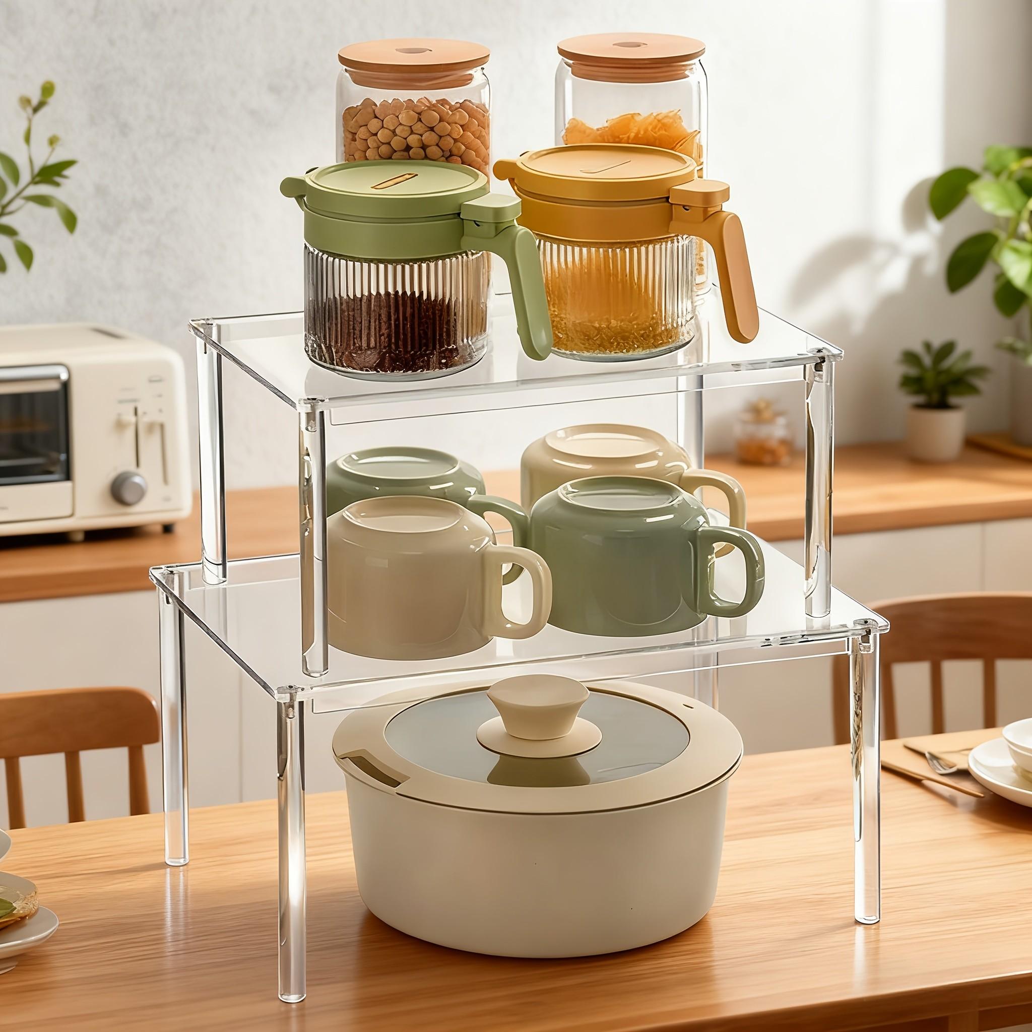 Transparent Acrylic Storage Rack, Layered Kitchen Organizer, Stackable Shelving for Cabinets, Desks, Countertops, Vertical Storage Solution