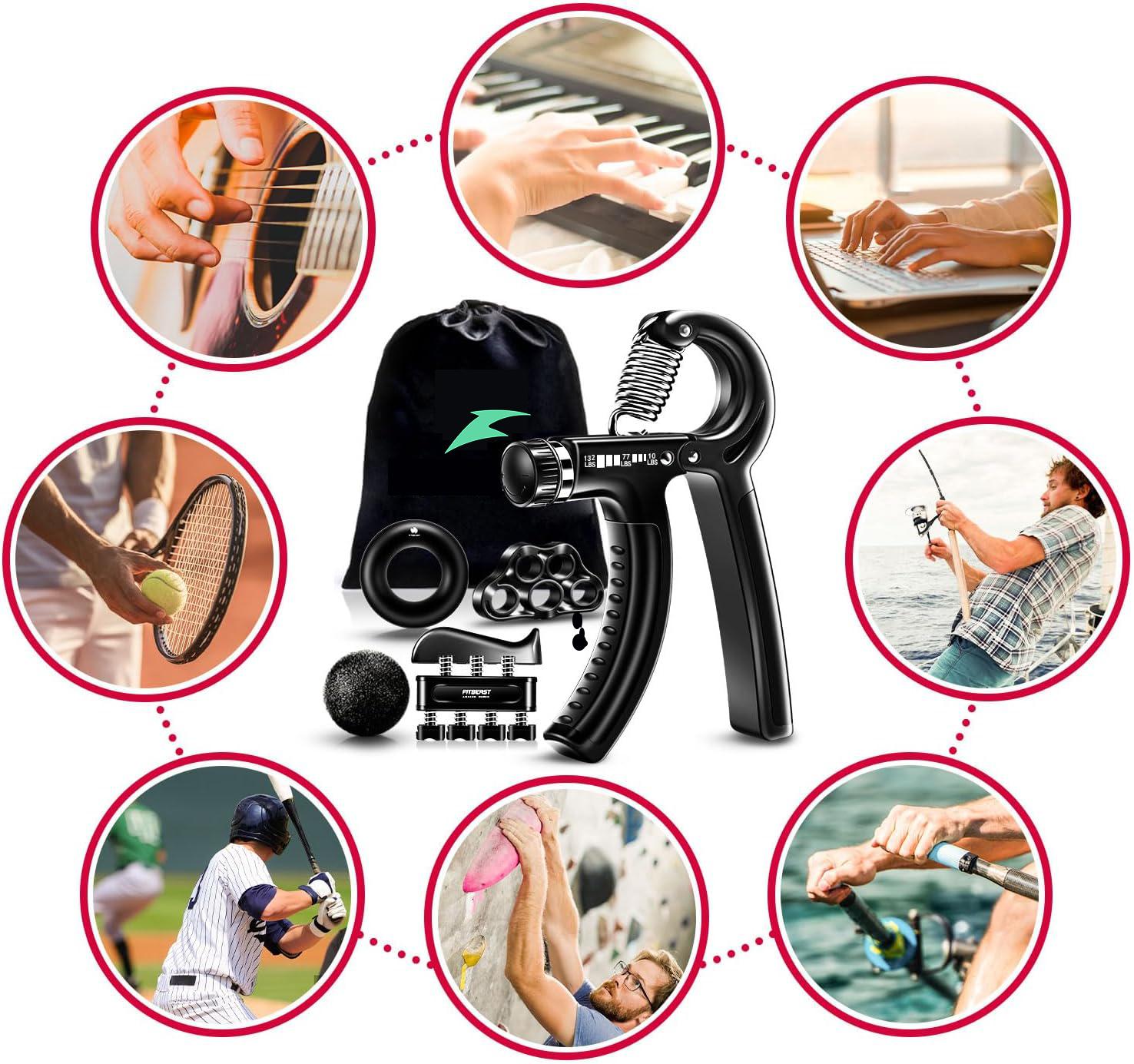 Grip Strengthener Forearm Strengthener Hand Grips Strengthener Kit - 5 Pack Adjustable Resistance 10-130 lbs Forearm Exerciser，Grip Strength Trainer for Muscle Building and Injury Recovery for Athletes workout strengthener exercise kit ball exerciser