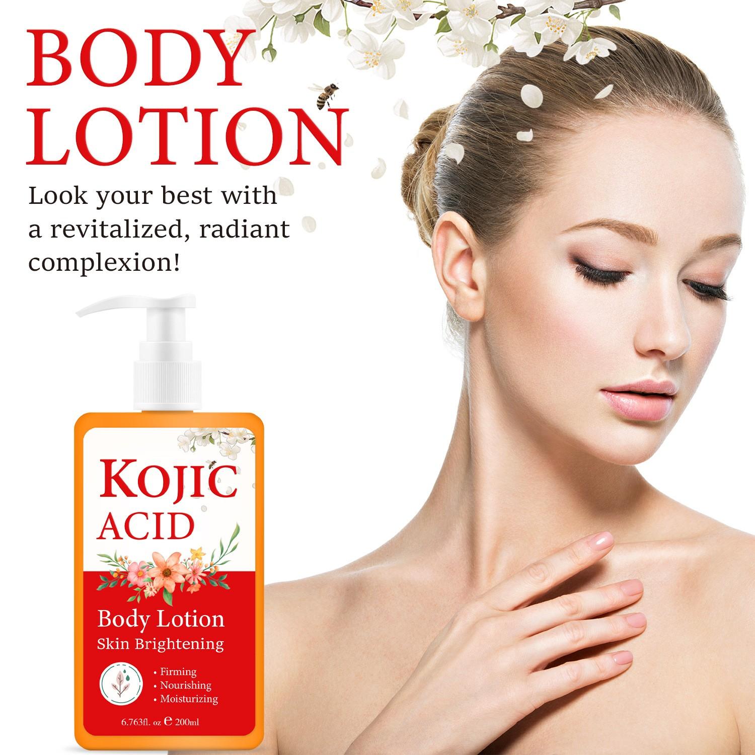 Kojic Acid Body Brightening Lotion, Improves Dull Skin, Even Tone, Tightens Loose Skin, Deep Moisturizing, Smooth Texture, 200ML