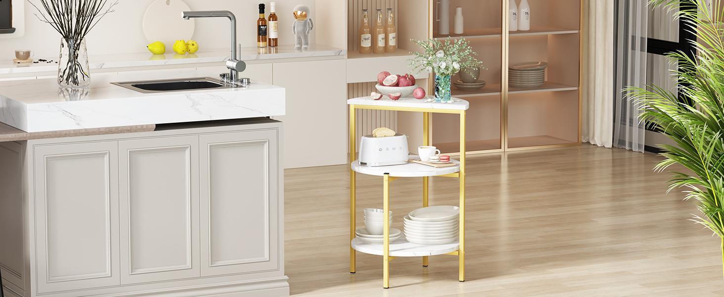 AWQM White, Black & Gold 3-Tier End Table, Faux Marble Round Side Table with Metal Frame, Nightstand for Bedroom & Small Spaces AWQM White, Black & Gold 3-Tier End Table, Faux Marble Round Side Table with Metal Frame, Nightstand for Bedroom & Small Spaces