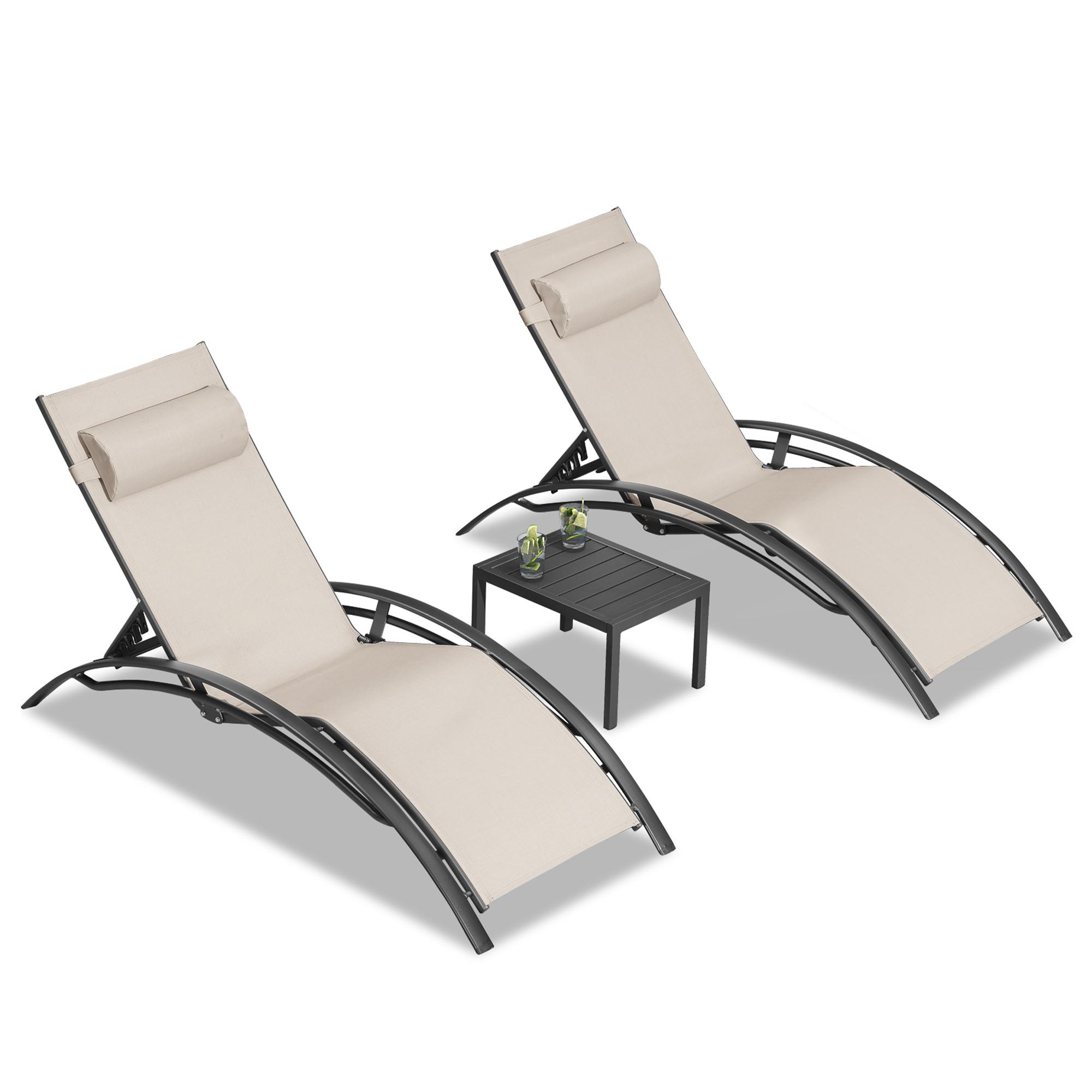 PURPLE LEAF Patio Chaise Lounge Set Outdoor Beach Pool Sunbathing Lawn Lounger Recliner Chair Outside Chairs with Side Table Included