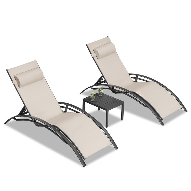 PURPLE LEAF Patio Chaise Lounge Set Outdoor Beach Pool Sunbathing Lawn Lounger Recliner Chair Outside Chairs with Side Table Included