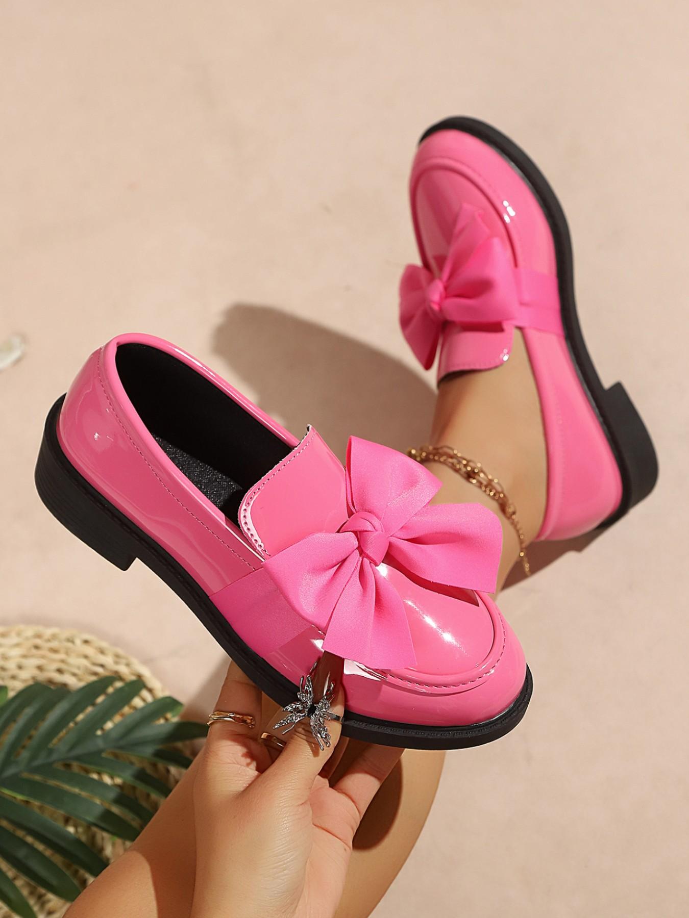 Women's Chunky Heel Patent Leather Loafer Shoes, Plain Design PU Upper Material Rubber Sole, Preppy Style Less Than Ankle Height