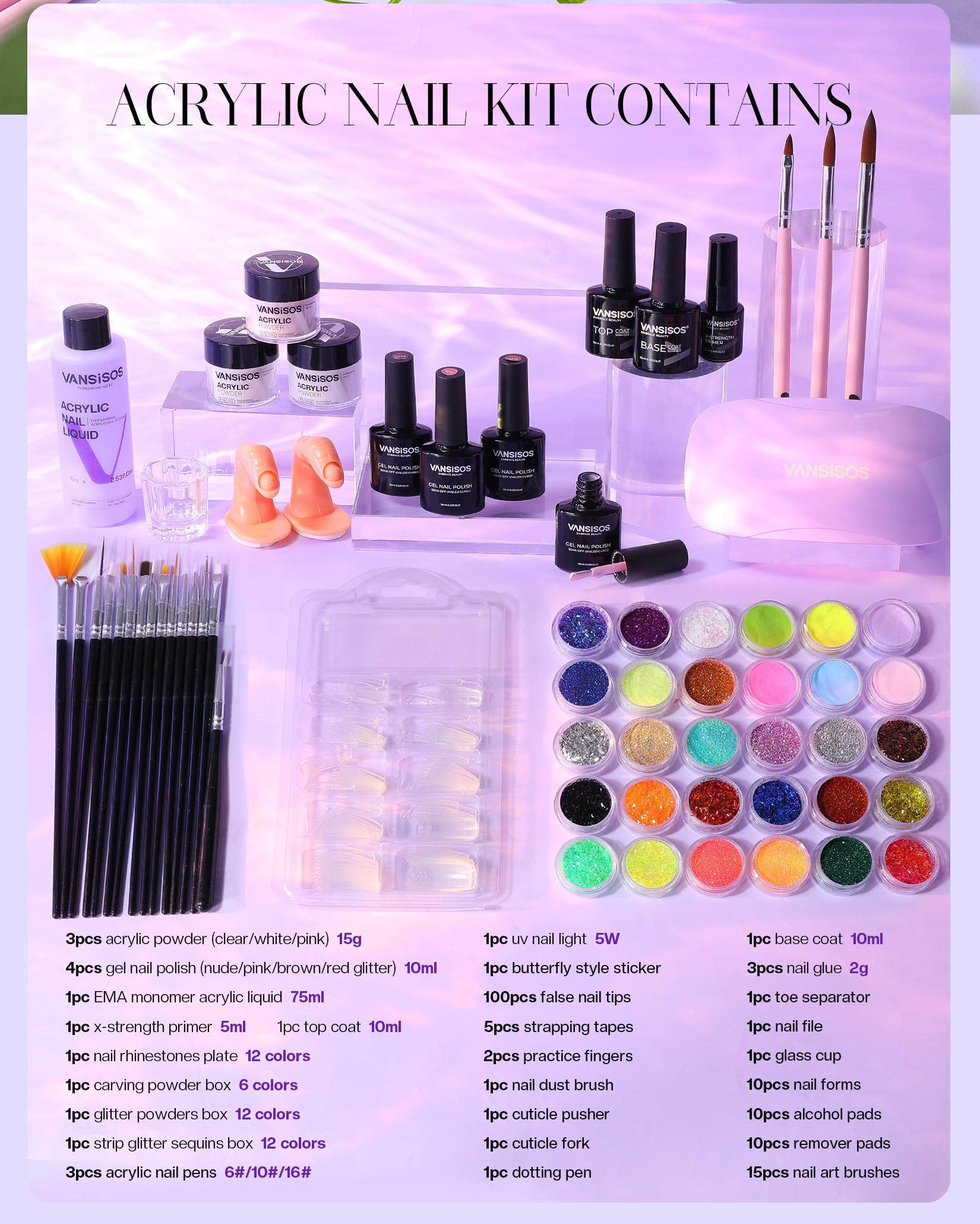 VANSISOS Professional Acrylic Nail Kit for Beginners | Acrylic Nail Charms & Complete Full Nail Supplies