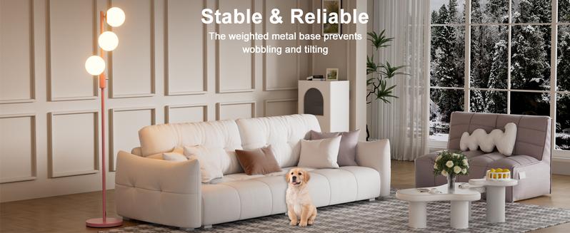 Lightdot Dimmable (Brightness Adjustable) Globe Floor Lamp, Pink Pole Standing Lamps with 3PCS 3000K G9 Bulbs, Mid Century Modern Floor Lamp for Living Room