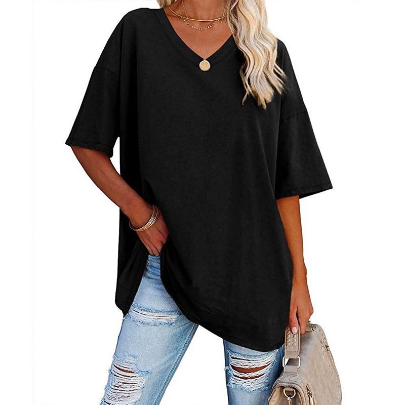 MIDIROSS Loose V-Neck Cotton Jersey Tee – Everyday Comfy Short Sleeve, Plus Size up to 4XL