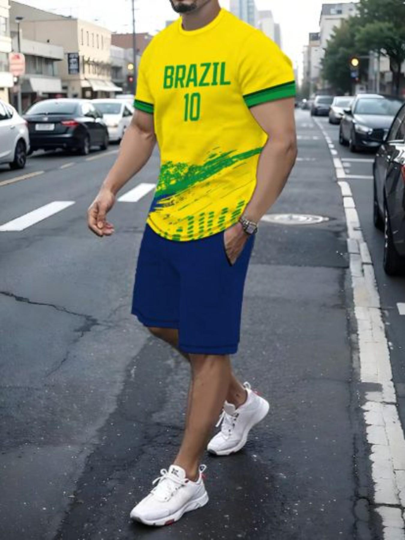 Brazil National Team #10 Soccer T-Shirt + Shorts Set, Summer Sports Wear, Essential for Fans, Perfect for Watching Matches and Casual Wear