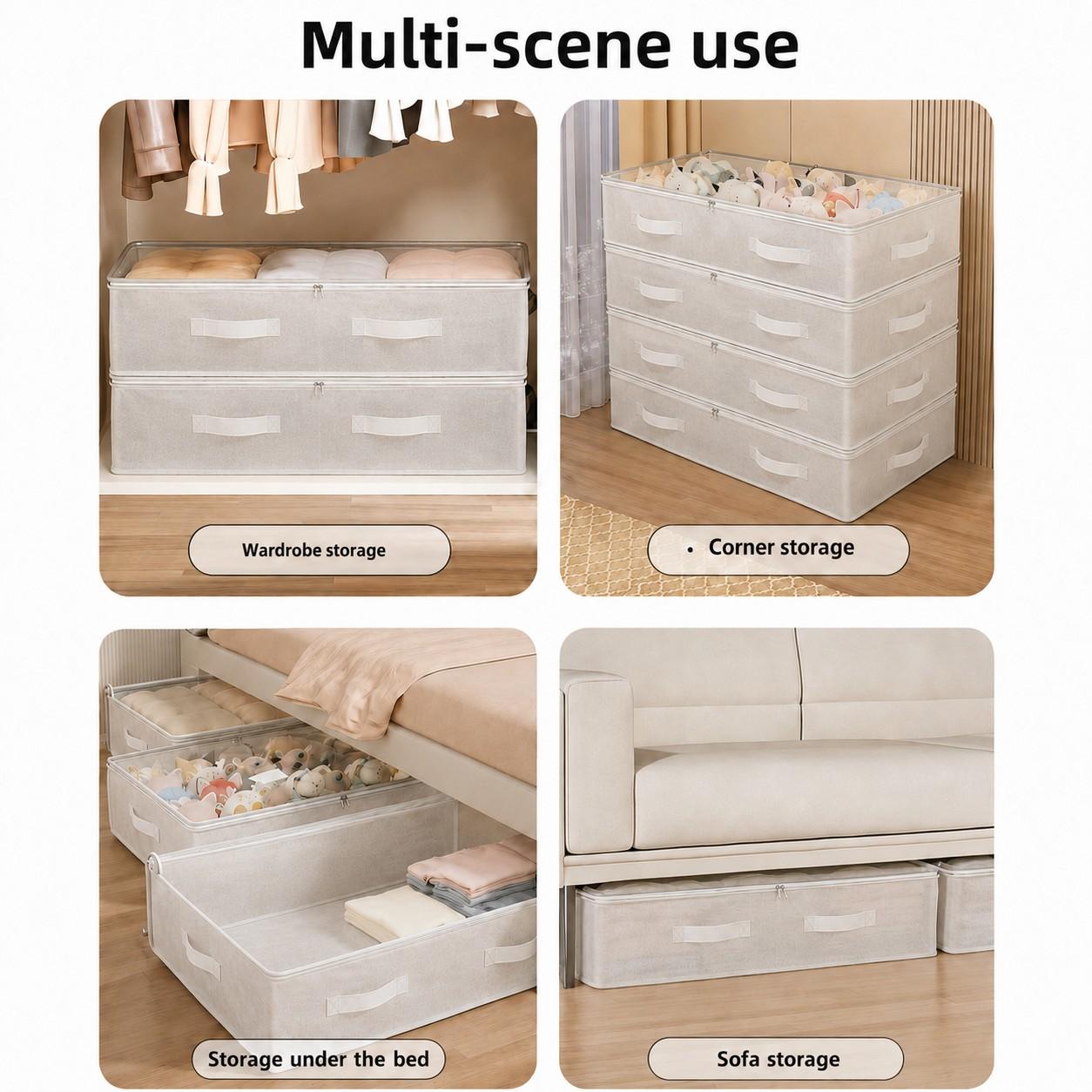 3-Pack White Under-Bed Storage Boxes and Organizers, Foldable Collapsible Containers for Blankets, Quilts, Clothes & More, Space-Saving Wardrobe Organizer