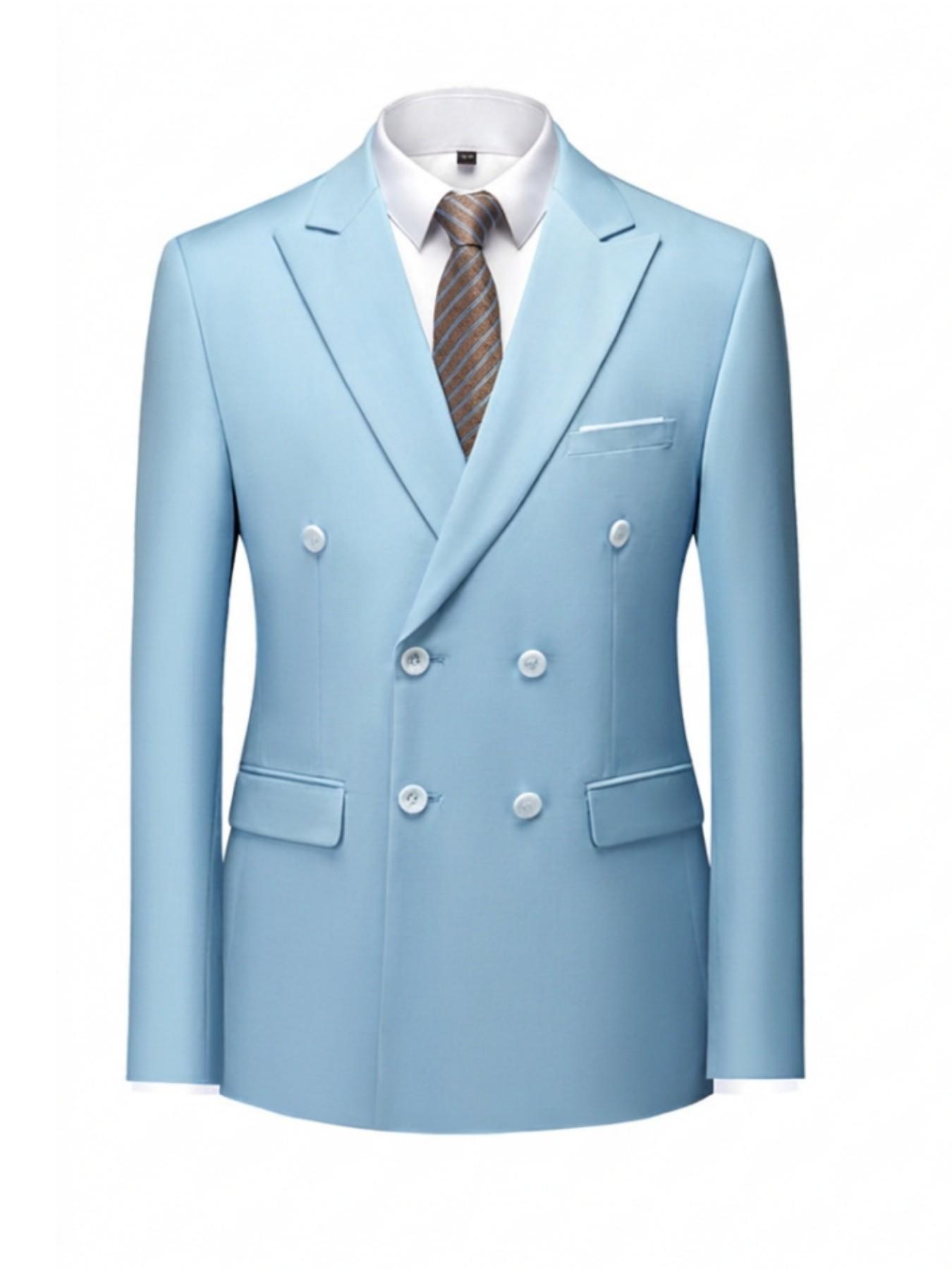 Men's fashionable double-breasted slim-fit suits, high-quality business plain-color two-piece suits, groom and best man wedding gowns, formal attire for occasions, office professional suit sets, party and banquet evening gowns