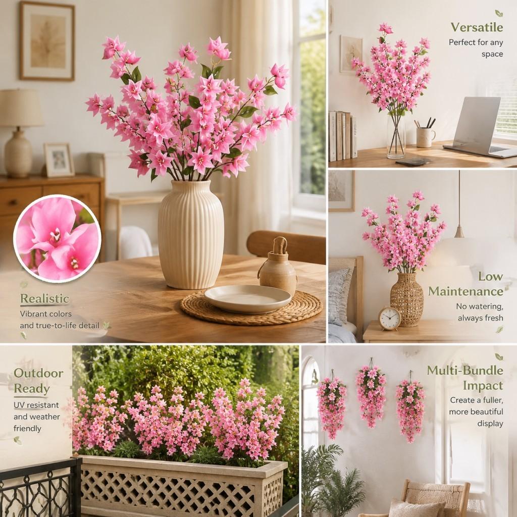 3 Piece Artificial Plum Blossom, 31.5 Inch Silk Plum Blossom, DIY Garden Home Wedding Party Decor, Indoor Outdoor Decoration