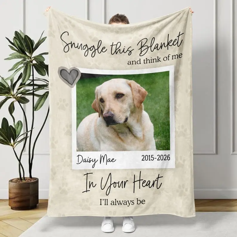 Personalized Dog Memorial Photo Blanket, Custom Pet Loss Keepsake, Pet Memory Gift, In Loving Memory Blanket