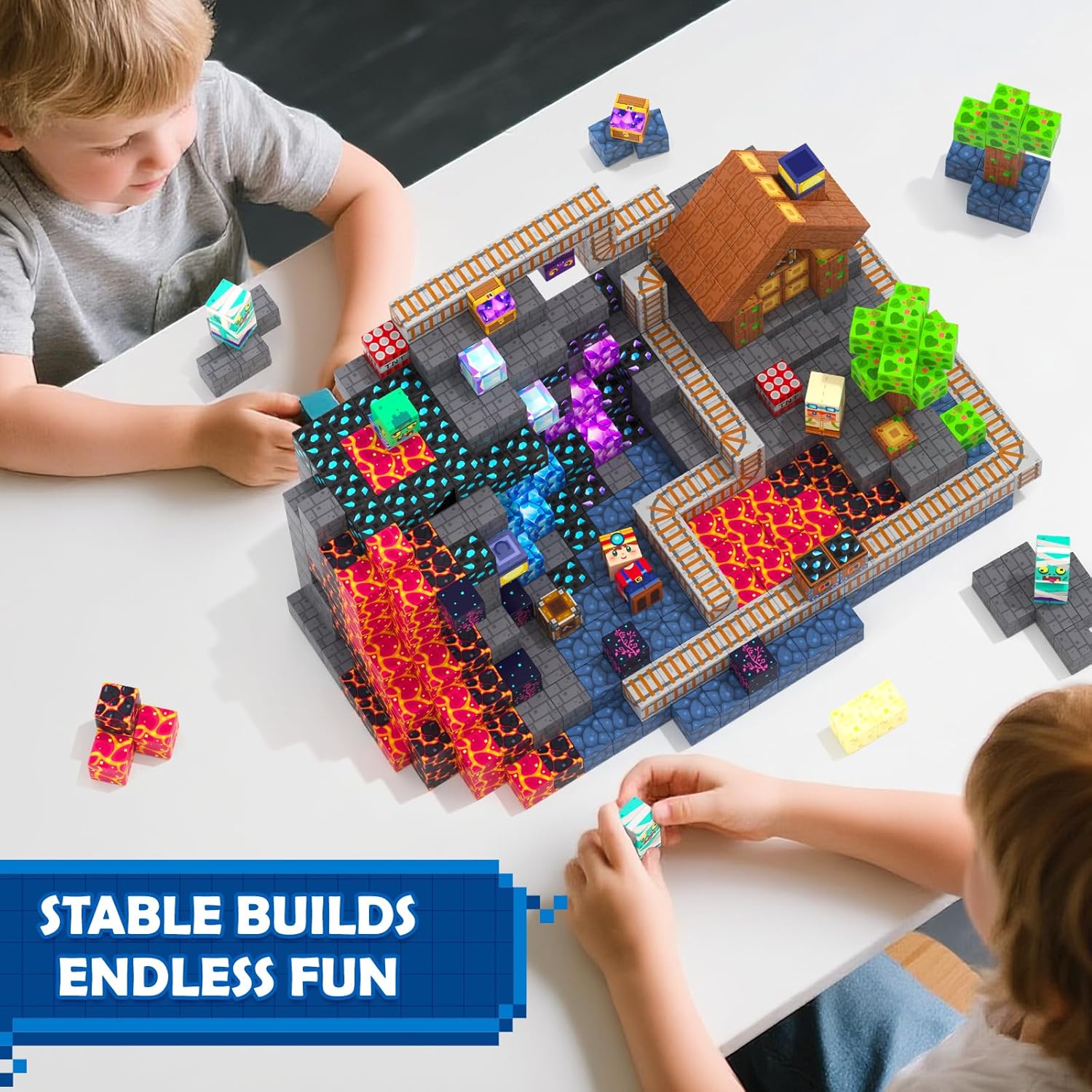 Magnetic Building Blocks-100PCS with Drawstring Bag STEM Montessori Children Sensory Toys Build Mine Magnet World Gift Set