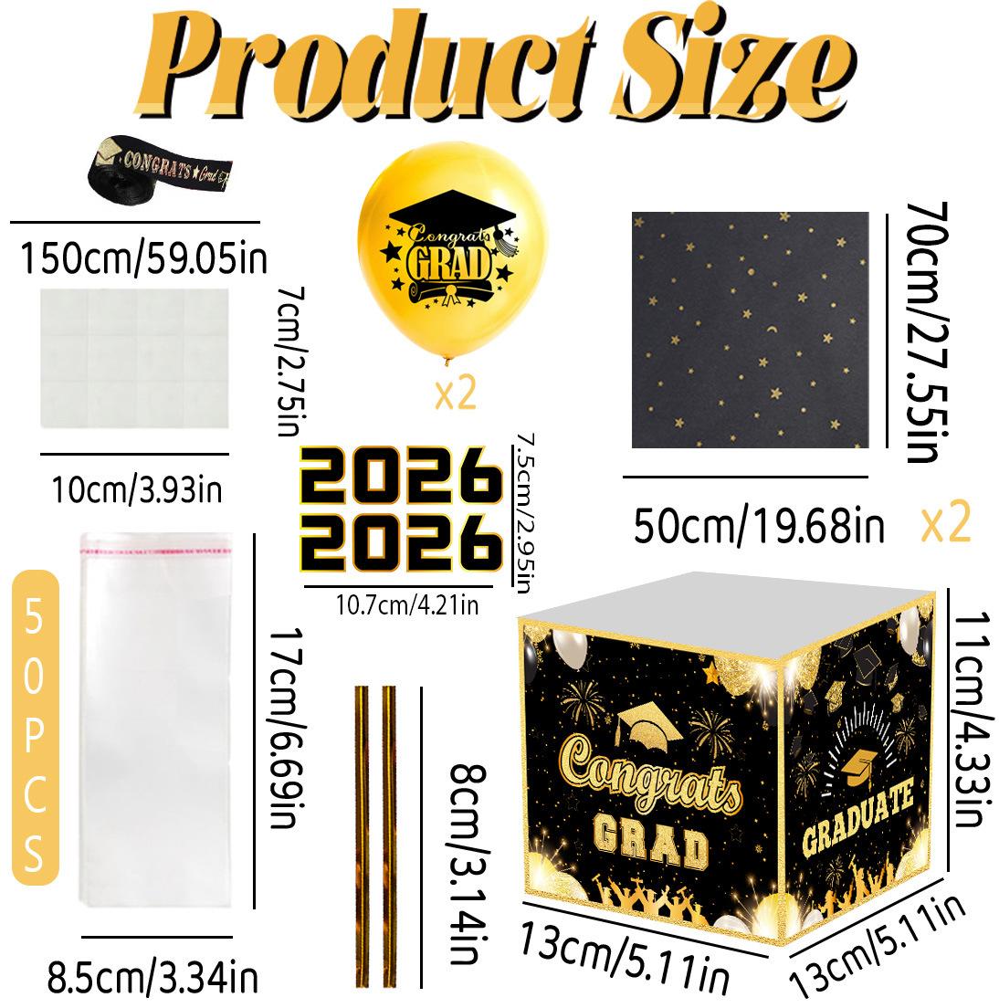 2026 Graduation Surprise Balloon Gift Box, Black And Gold Graduation Balloon Money-Extracting Gift Box, Used For Graduation Party Decorations, Party Games, Raffle Giveaways, And Personal Gift Boxes