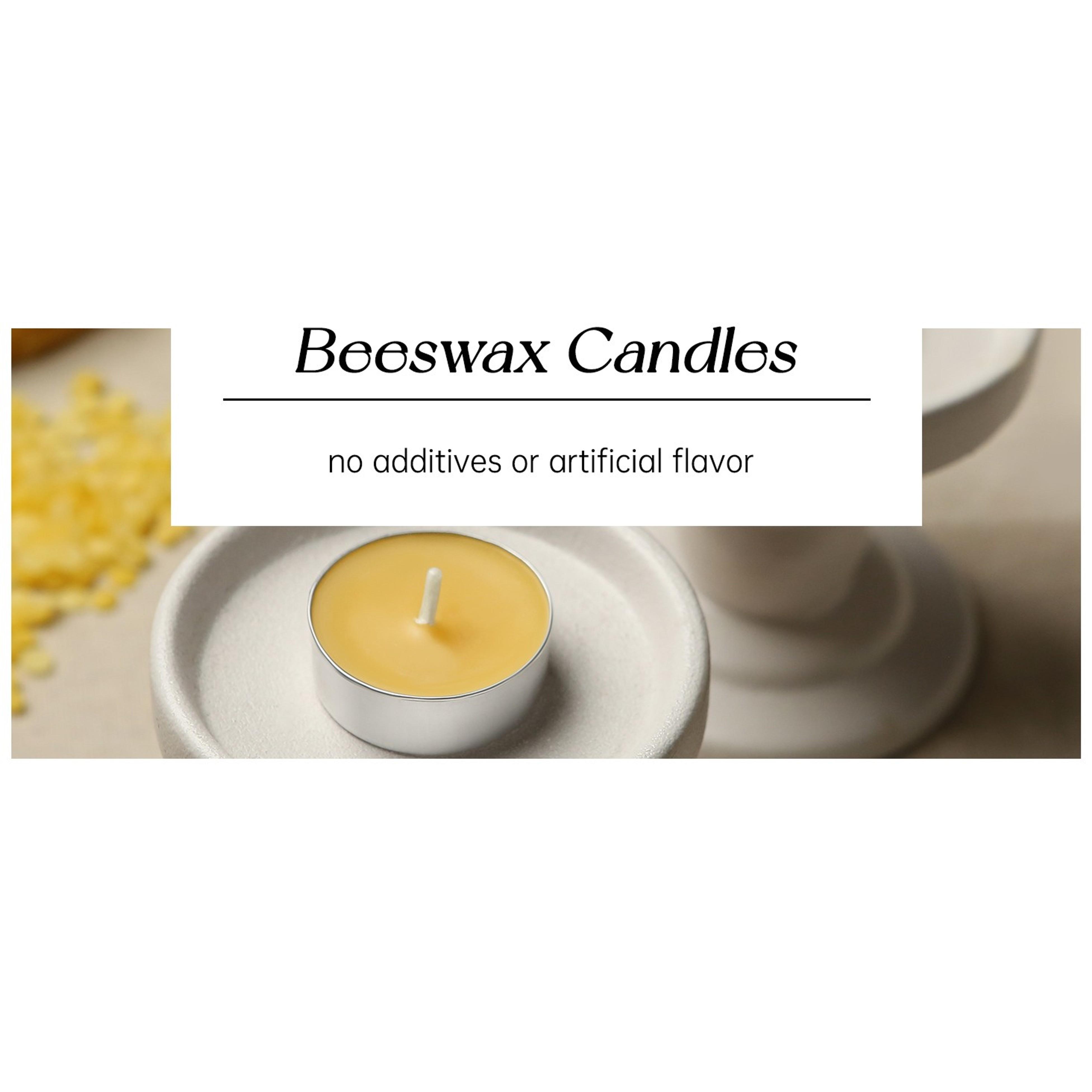 Beewax Tealight Candles 24 Pack, 4 Hour Clean Burn for Home Decor Non Toxic Beeswax Tea Lights in Aluminum Cup, Smokeless and Dripless, Natural Small Candle for Air Purify,Relax,Shabbat