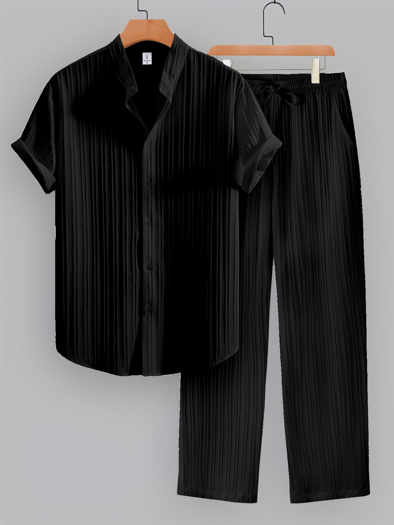 Men's Plain Short Sleeve Top & Pants Pyjama, Casual Comfy Top & Trousers Pj Set, Men's Sleepwear Pajamas for Summer, Casual Pajamas Outfit