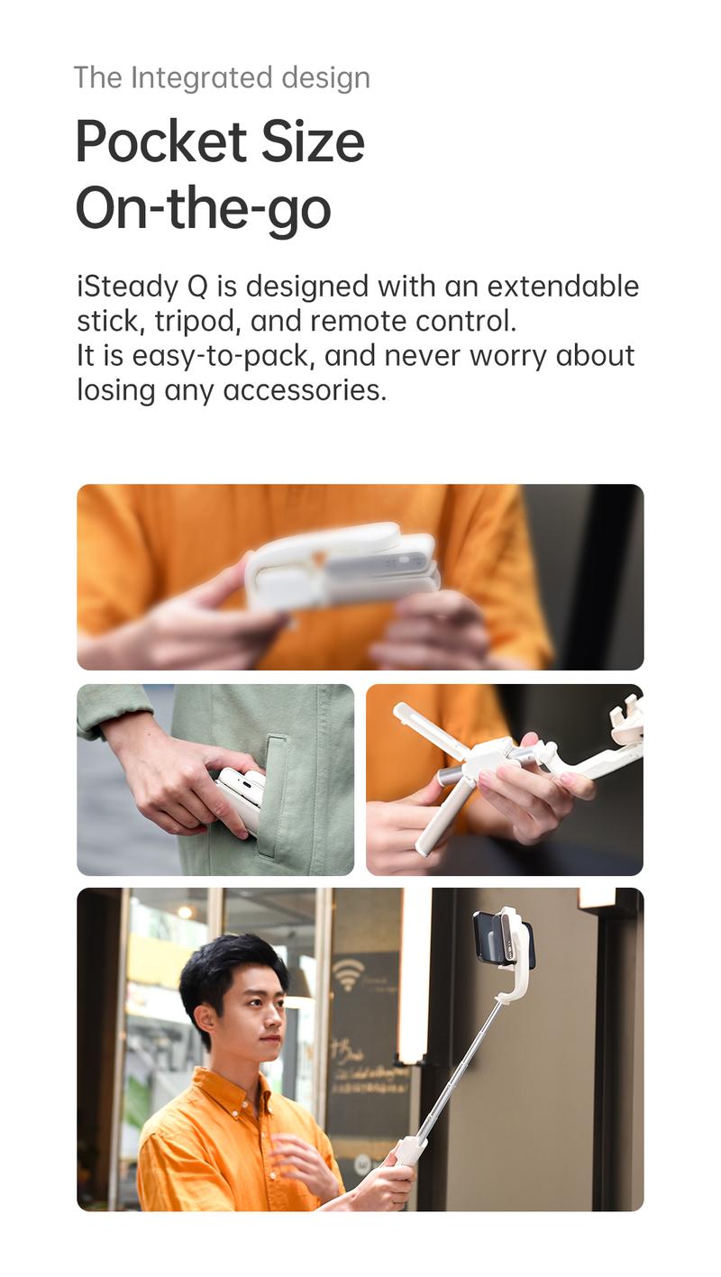 Hohem iSteady Q Selfie Stick Gimbal Stabilizer, 2 Axis Face Tracking & 360° Rotation Tripod with Wireless Remote, 4 in 1 Portable Tripod w/Extendable Stick