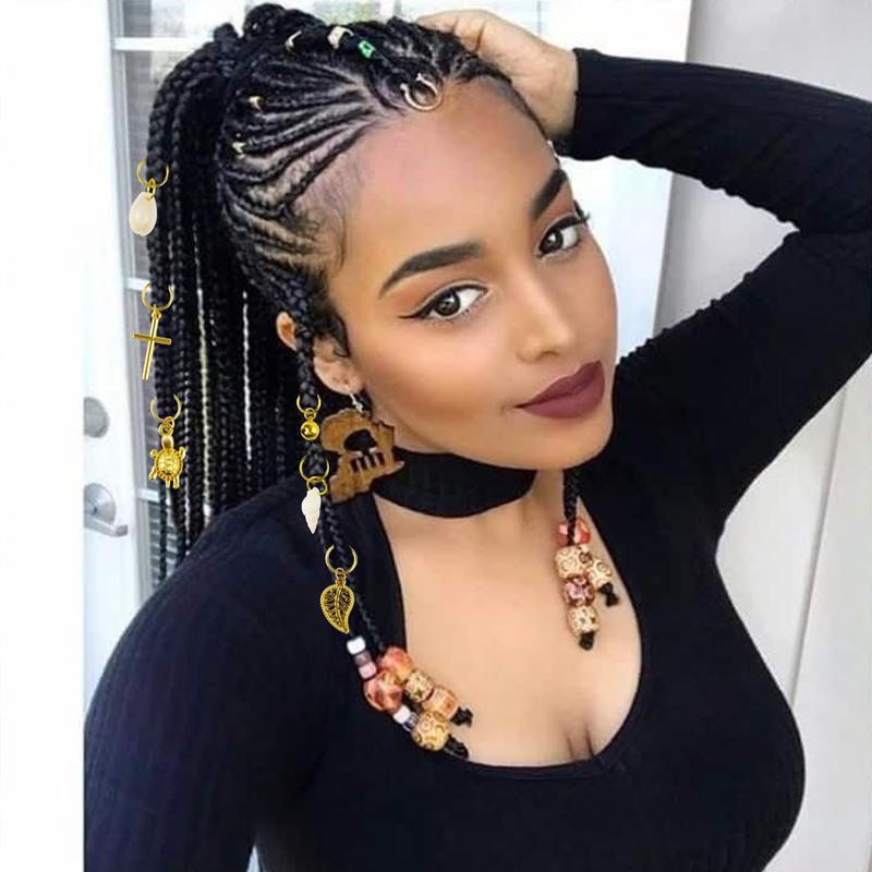 241 PCS Hair Jewelry Gold Hair Jewelry for Braids Loc Jewelry for Hair Dreadlock Metal Gold Silver Clips Shells Imitation Wood Beads Hair Charms Women Adjustable Cuffs Braiding Hair Rings Decoration hair beads