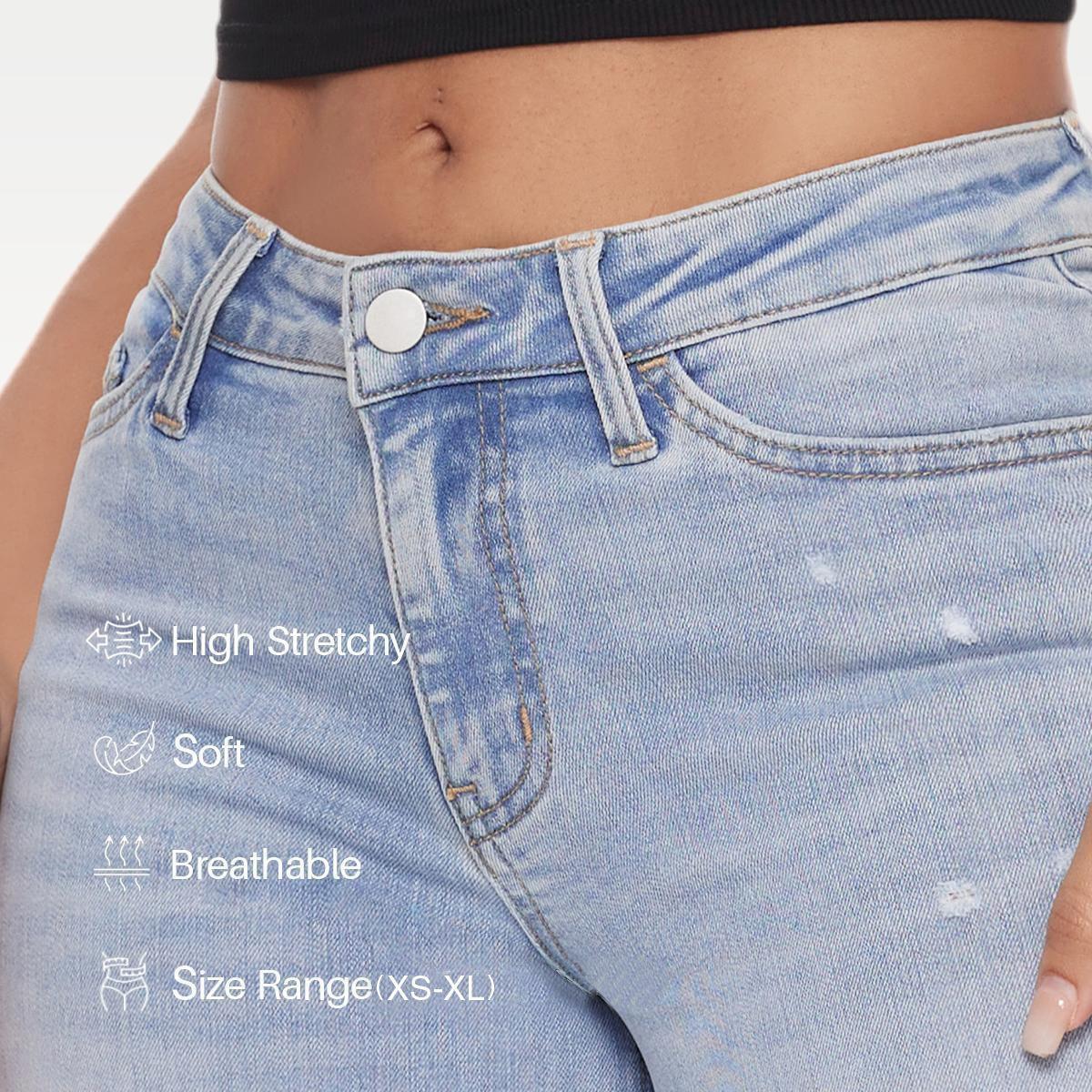 Mid-low Rise BaggyJeans Stretchy Wide Leg for Women DistressedPants Womenswear Bottom 8001 Lady BasicMinimalist Comfortable Denim Tummy ControlCurve Hugging Plus Size Regular Size BBL SpringFashion Daily Outfits