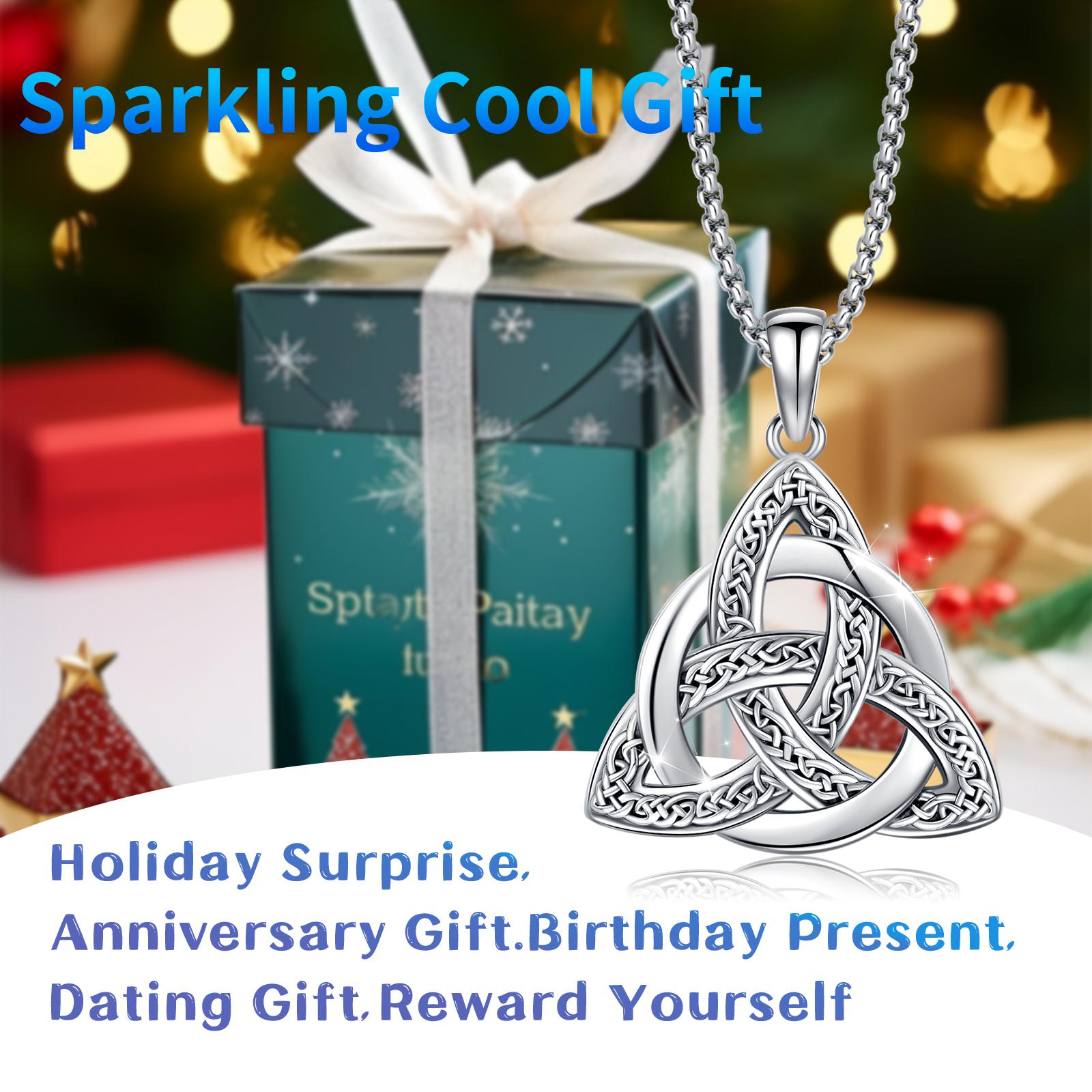 DRINSPER Triquetra Celtic Necklace 925 Sterling Silver Wiccan Jewelry, Celtic Knot Triangle Trinity Pendant, Vintage Viking Celtic Knot with Round Protection Amulet Necklace, Witches Trinity Knot Pendant Gift with Steel Chain For Man Women