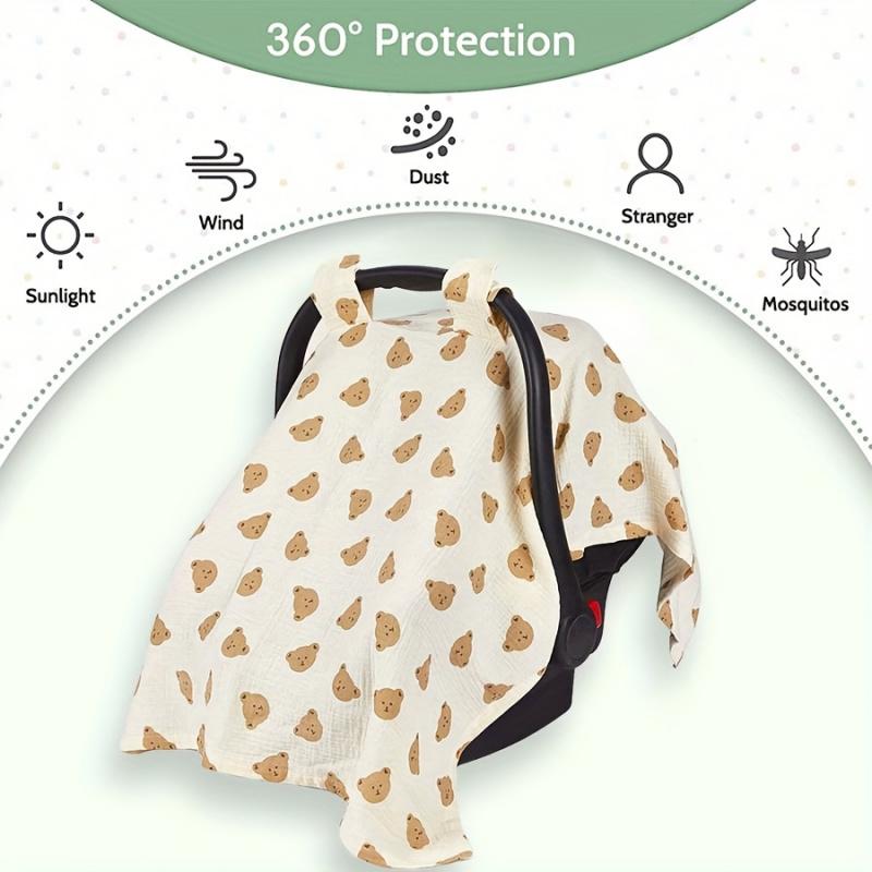 A Car Seat Sunshade - Suitable for All Seasons, Versatile for Car Seats And Strollers, Featuring a Breathable And Stylish Design with a Cute Bear Pattern, Perfect for Outings, Travel, Halloween and Easter