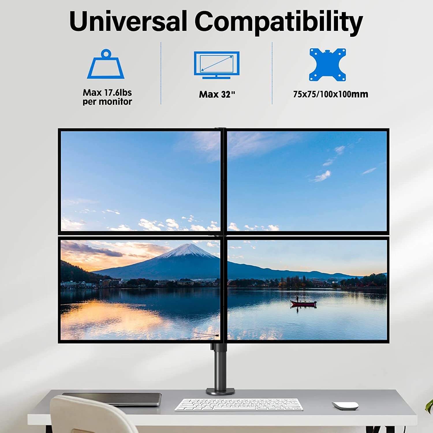 MOUNTUP 13"-32" Four Monitor Desk Mount, Fully Adjustable Stacked Mount Holds up to 17.6lbs per Arm, MU3007