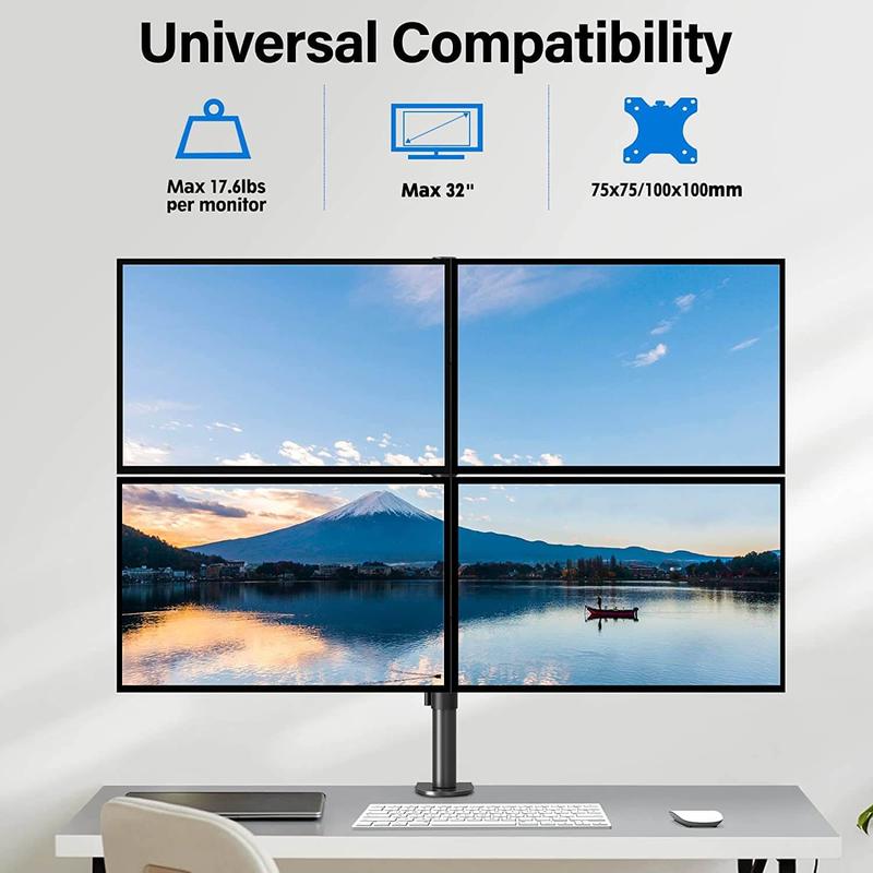 MOUNTUP 13"-32" Four Monitor Desk Mount, Fully Adjustable Stacked Mount Holds up to 17.6lbs per Arm, MU3007