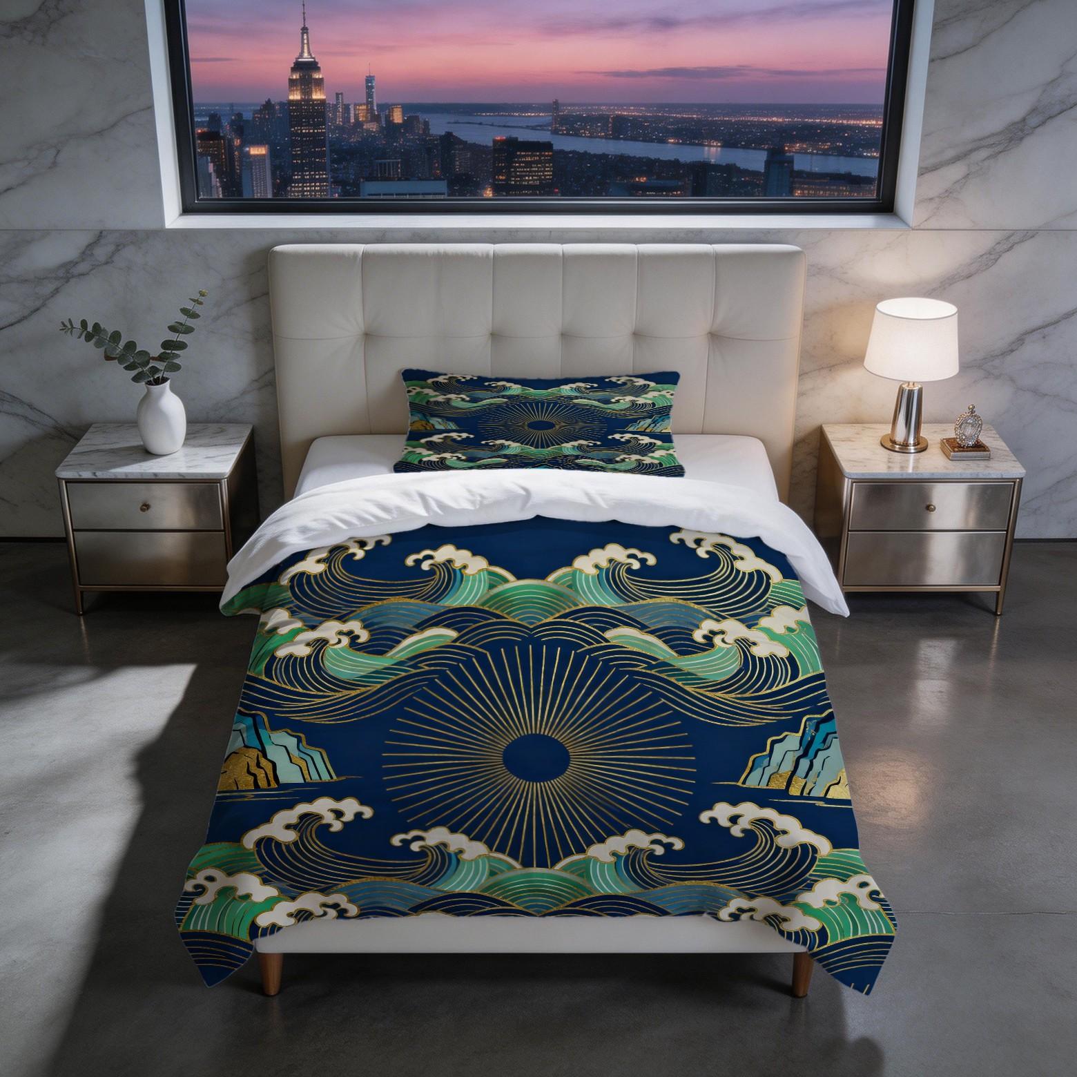 2/3 Piece Wave Sun Duvet Cover Set, HD Digital Printed Comforter Cover, Soft Breathable Bedding Set for Guest Room Bedroom Decor (No Insert)