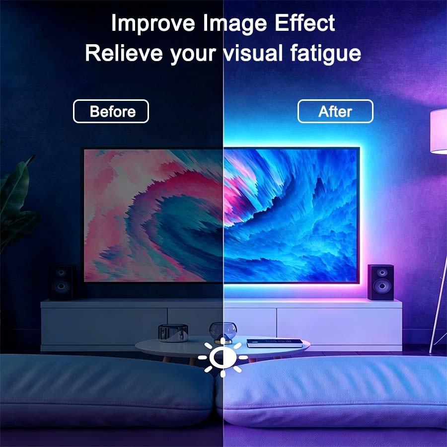 1PC RGB LED TV Backlight Strip, 24-Key Remote, Adjustable Brightness, Dynamic Mode, 39.37-590.55 Inches, Ideal for Gaming Room and Home Decor