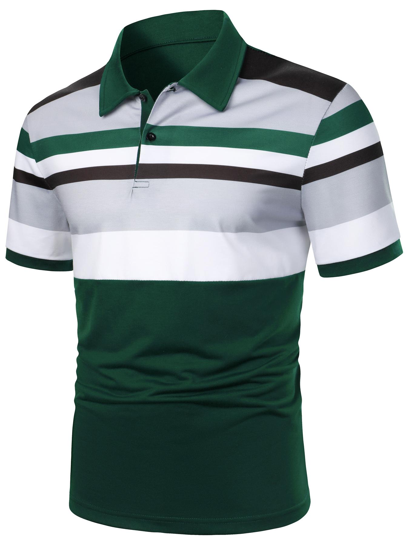 Men's Polo Shirt Short Sleeve Colorblock Design Top, Casual Fitted Style for Daily Wear & Outdoor Sports, Perfect Holiday Gift for Fashion Men